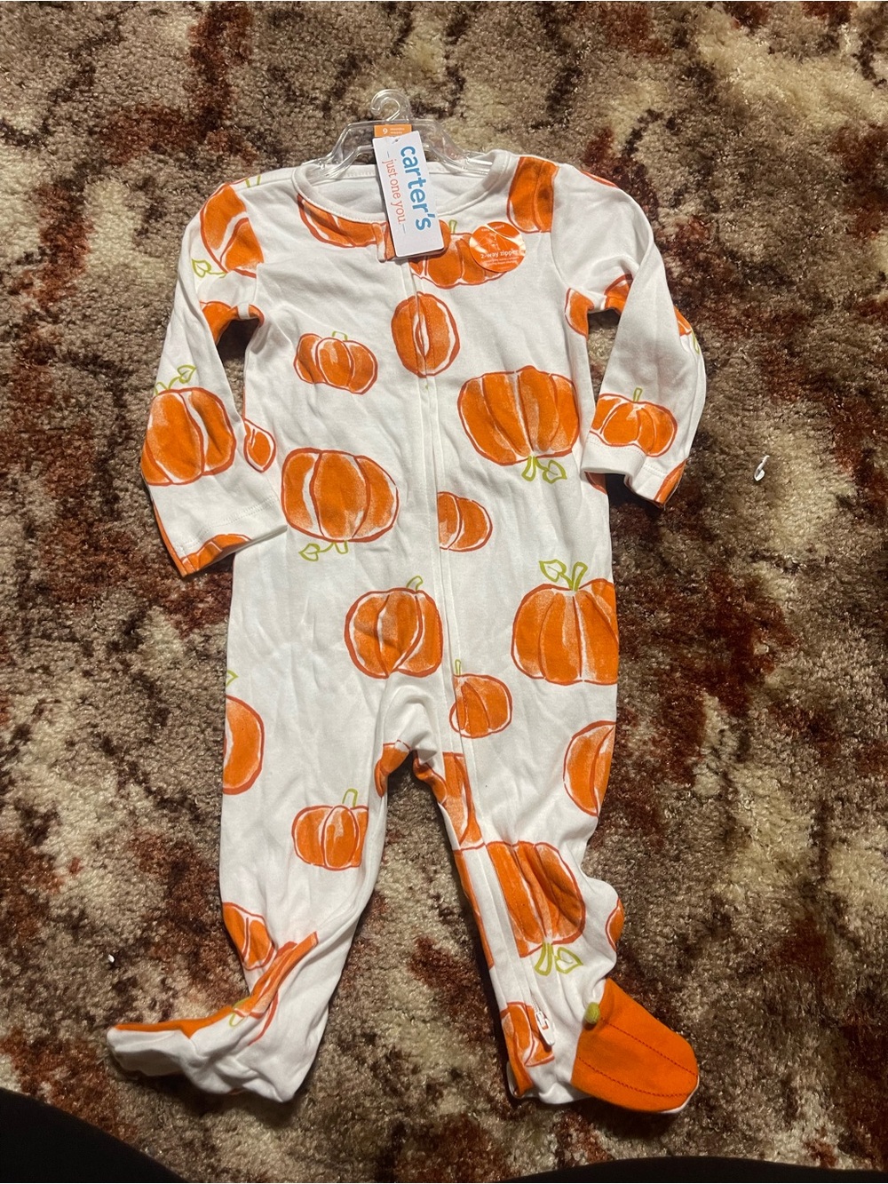 Carter's White & Orange Pumpkin Footed One-Piece